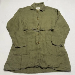Chaqueta larga de lino FLAX para mujer pequeña de gran tamaño Lagenlook vestido con cinturón verde - Imagen 1 de 12