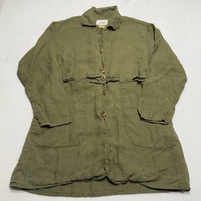 FLAX Linen Long Jacket Women’s Small Oversized Lagenlook Belted Dress Green - Image 1 of 4