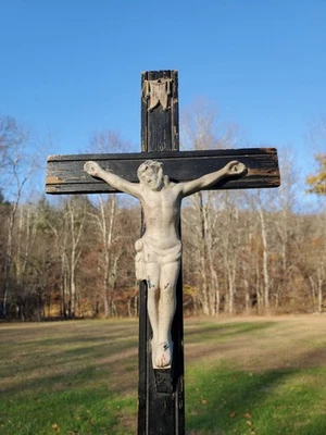 Antiguo Crucifijo Iglesia Católica Cristiana Jesús INRI Años 20 Pared Metal Cruz 14" Foto 1 de 4