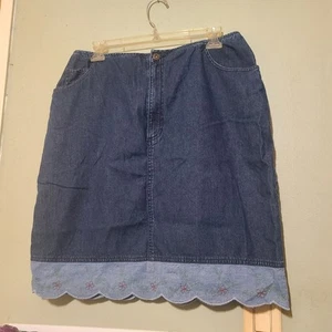 Liz Claiborne Liz Wear Petite Cotton Denim Floral Embroidered Skirt Women's 16 P - Picture 1 of 5