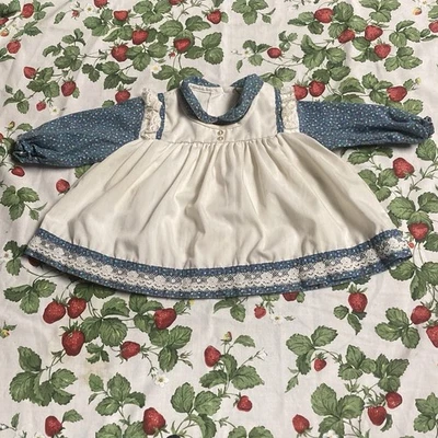 Vintage 90s Blue and White 12 Months Smock Dress - Image 1 of 4