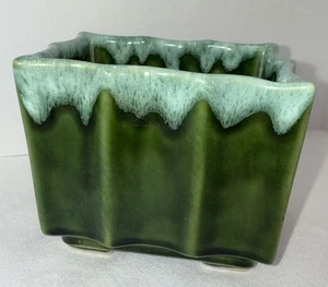 Vintage grüne Tropfglasur rechteckig Pflanzgefäß UPCO 035 USA MCM - Bild 1 von 10