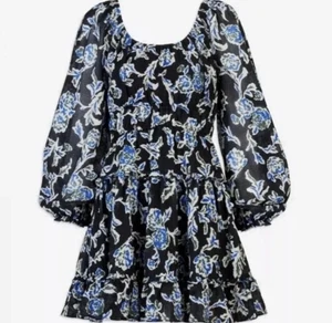Tanya Taylor Kleid WMNS M schwarz Blumen Edita Seidenmischung Fit Flare Mini fließend Fun - Bild 1 von 4