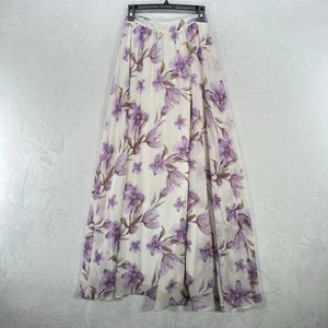 Skirt Womens S White Purple Floral Chiffon Sheer Maxi Formal Country Cottage - Imagen 1 de 10