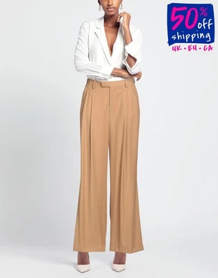 RRP€450 JACOB LEE Wool Trousers W36 Brown Pleated Belted - Image 1 of 4