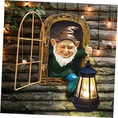 Caprichosos Gnomos de Jardín de Hadas con Luces Solares-10 Elfos Fuera de la Puerta Árbol Marrón Foto 1 de 4