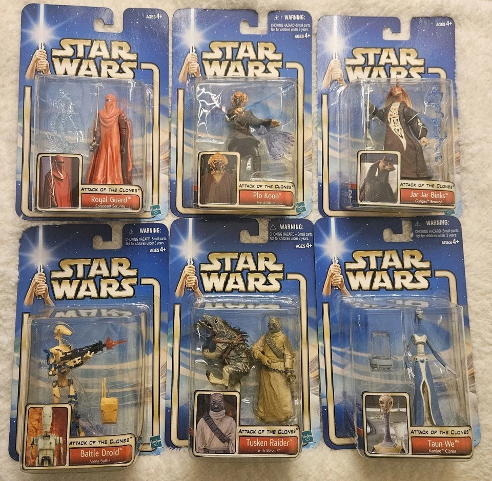 Lot 6 STAR WARS 2002 Attack of the Clones FIGURES Collection 2 Vtg CLEAN CARDS - Image 1 of 4