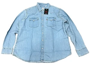 Camicia elegante Levi's uomo XL Medium Stone classica western denim perla snap casual - Foto 1 di 18