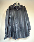 Faconnable Mens Xxlt Black Gray Striped Button Up Long Sleeve Shirt Stretch