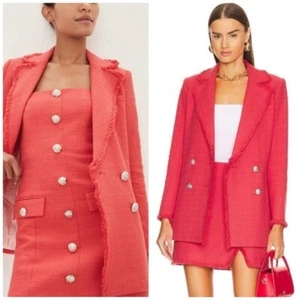Veronica Beard Nayeli Double Breasted Dickey Jacket Blazer Watermelon Red Size 8 - Picture 1 of 7