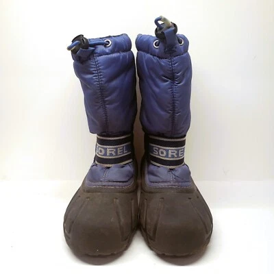 Sorel 冬季雪地靴蓝色防水抽绳衬里儿童 2 码 — 第 1/4 张图片