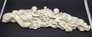 Placa escultura pared cesta fruta querubines de colección 21"x6" crema decoración del hogar - Imagen 1 de 12