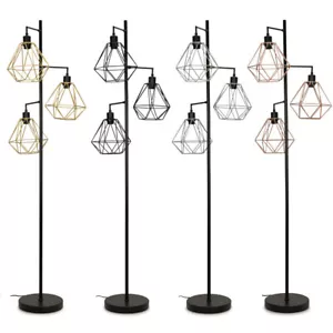 Black Metal Floor Lamp 3 Way Light Industrial Pendant Lampshades Shades LED Bulb - Picture 1 of 28