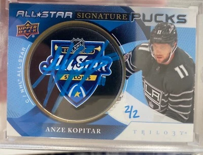 20-21 Upper Deck Trilogy: Anze Kopitar All-Star Signature Puck #’d /2! Blue Ink! - Image 1 of 2