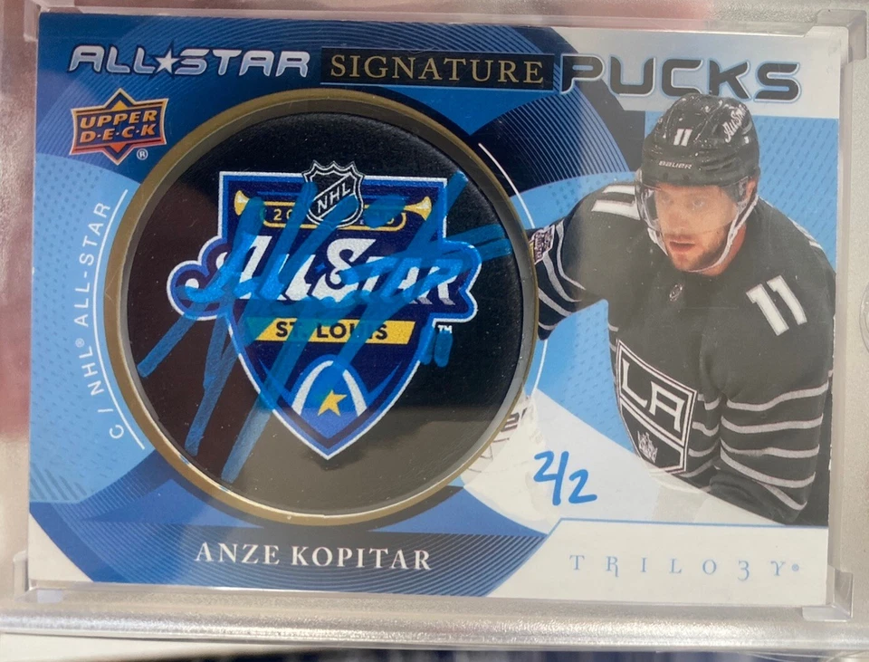 20-21 Upper Deck Trilogy: Anze Kopitar All-Star Signature Puck #’d /2! Blue Ink! - Image 1 of 2