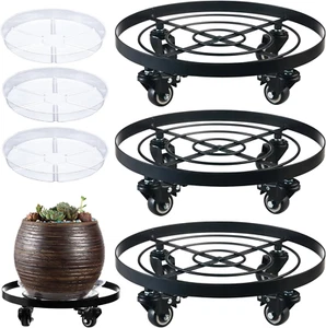 3 Packs Large Metal Plant Caddy 12.6” Plant Dolly with Wheels Heavy-Duty Wrought - Picture 1 of 12