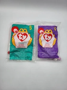 McDonalds Happy Meal Toys Ty PINCHERS Langosta #5 Feliz Hipopótamo #6 Sellado 1998 - Imagen 1 de 3