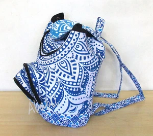 Cotton Backpack Hippie Blue Mandala Unisex Men Women Fashion Sports Bags Throw - Picture 1 of 5