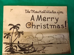 FELIZ NAVIDAD MESS HALL PARRY ISLAND ENIWETOK ATOLÓN JAPÓN AZUL MARINO MENÚ DE PAPEL BASE - Imagen 1 de 7