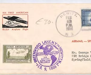 US ROCKET AIRPLANE FIRST FLIGHT Air Mail 1936 Cover *Hewitt*NJ Springfield YW281 - Picture 1 of 10