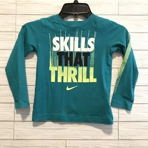 Nike Tee Shirt Toddler Boys Size 4 Green Long Slv Athletic Cut Logo Graphic T - Picture 1 of 13