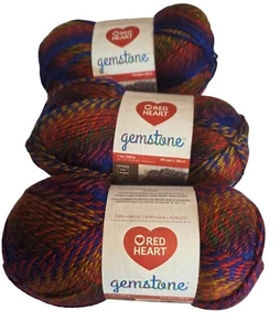 Red Heart Gemstone Yarn Jewel Bulky Lot Of 3 Skeins Multicolor For Knitting/Croc - Picture 1 of 2