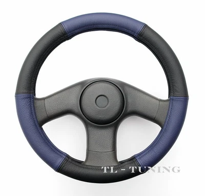 Lenkradbezug Echt Leder DUNKELBLAU-SCHWARZ Lenkradhülle Lenkradschoner / Ø 37-39 - Bild 1 von 4