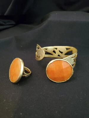 Moda Naranja Ágata Colgante Amarillo GT Brazalete Abierto Pulsera y Anillo (13172-13174) Foto 1 de 3