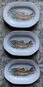 Vintage 60er Iris Cluj Gold getrimmt Fisch Vorspeise Rumänien 3 Set Servierplatten - Bild 1 von 12