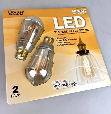 Feit Electric LED Vintage Style Bulbs Dimmable, Amber 2200K 400 Lumens 2-Pack  - Image 1 of 3