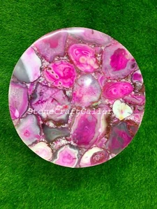 18" Pink Agate Coffee Table, Natural Agate Round Table Top Home Office Decor - Picture 1 of 5