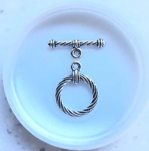 Toggle/Clasp, Antique Silver-Plated "Pewter". 18mm Double-sided Round. 3 Sets/pk - Picture 1 of 1
