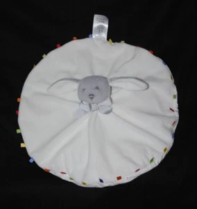 Doudou lapin plat JACADI rond blanc étiquettes couleur NEUF - Picture 1 of 1