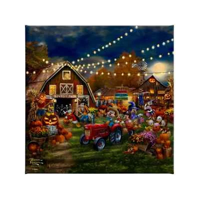 Thomas Kinkade Mickey and Minnie Pumpkin Festival 14 x 14 envoltura de lona Foto 1 de 2