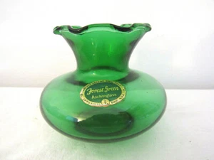 Forest Green Anchorglass Mini Vase with Original Lable by Anchor Hocking - Picture 1 of 5