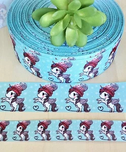 7/8 & 1.5" (1 YD) Christmas Unicorn Grosgrain Ribbon Winter Hat Skiing Pom Poms - Picture 1 of 1