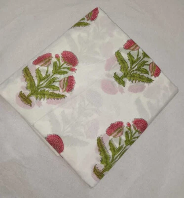 3 Yard Hand Block Print Handmade Cotton Indian Natural Sanganeri Print Fabric - Image 1 of 4