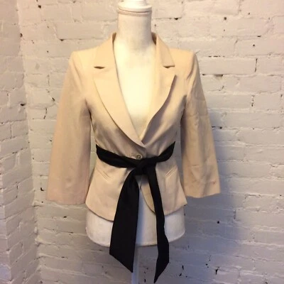 Blazer Rojo Valentino Recortado 3/4 Cinturón Beige Negro Talla 42 Foto 1 de 4