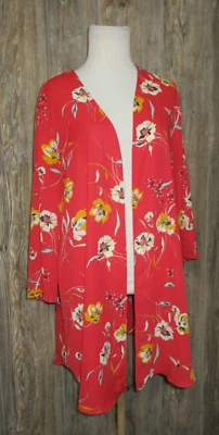 Cárdigan abierto Maurices para mujer talla 0 14w rosa rojizo floral kimono boho cabaña Foto 1 de 4