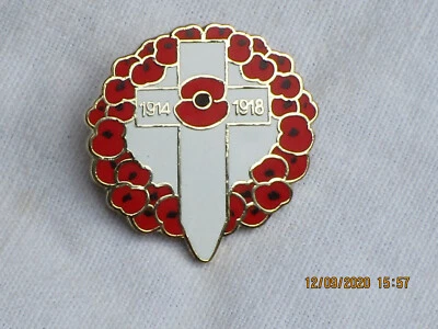 BRITISH ARMY Remembrance Pin Badge, WW1,Poppy ,Battlefield Cross 1914-18, rot/weiß,25mm