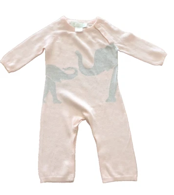 Barney's Lucky нефритовый розовый серый интарсия слон цельный джемпер вязаный 3-6 месяцев - Изображение 1 из 3