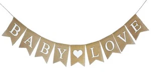 BABY LOVE Burlap Banner for Baby Shower and Gender Reveal Party Decorations - Picture 1 of 6