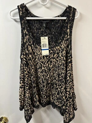 Camiseta sin mangas Kenneth Cole para mujer XL de algodón estampada de safari negra marrón nueva con etiquetas Foto 1 de 4