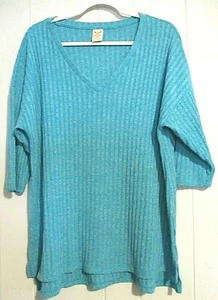 Women Pull Over Sweater Teal V-Neck 3/4 Sleeves SZ 16-1X Clear Ocean FADED GLORY - Picture 1 of 8