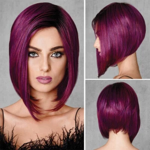 Women's Fashion Short Synthetic Wig Wine Red Straight Bob Hair Costume Party Wig - Picture 1 of 7