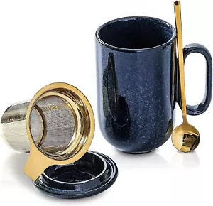 Ceramic Tea Cup Mug Infuser - Large 16 Oz Hot Loose Steeping Handle Teacup with - Picture 1 of 7