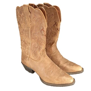 Justin Ladies Mckayla 12" Tan Stampede Western Boots L2561 Size 10 B Nice - Picture 1 of 24