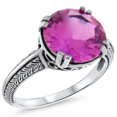 ART DECO STYLE 5 CARAT PINK LAB-CREATED SAPPHIRE 925 STERLING SILVER RING   504Z - Image 1 of 4