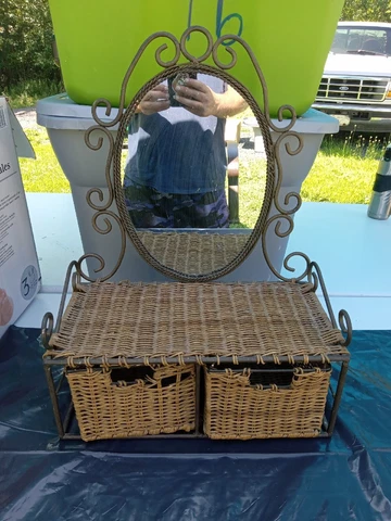 VINTAGE DECORATIVE WROUGHT IRON  MIRROR W/draws Farmhouse Rare Retro Trl7 Cover