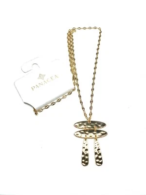 Colar ajustável gota pingente arte tribal tribo martelada corrente ouro PANACEA - Imagem 1 de 4